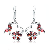 Natural Garnet Heart Shape with Butterfly and Flower Silver Drop Earrings for Women